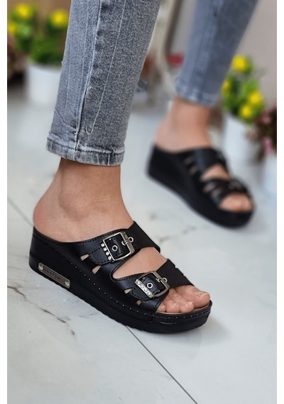 Neon Shoes Darma Kadın Günlük Terlik Çift Bant Tokalı Ortopedik Taban Anne Dışarı & Ev İçi Terliği 001