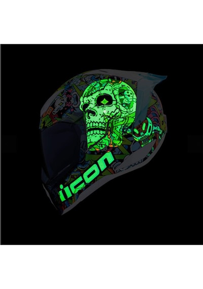 Icon Ultraflite Doodle 3 Mıps Kapalı Motosiklet Kaskı Beyaz Mavi Yeşil