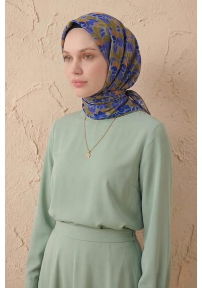 Silk Home Soft Eşarp Floral Line Olive 90x90 Çok Renkli