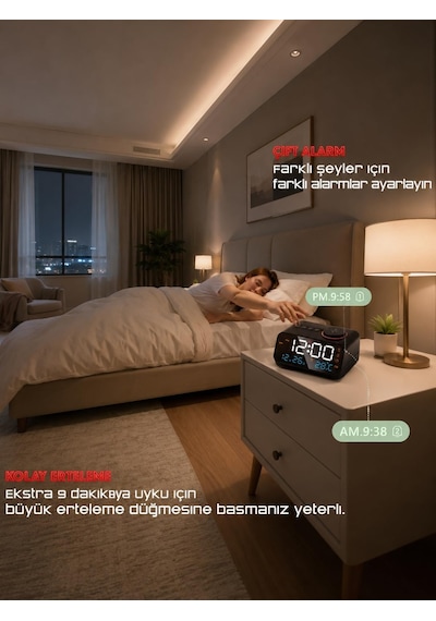 Kenly Dekoratif Dijital Çalar Saat Fm Radyo Çift Alarm Şarjlı Led Ekran Sıcaklık Ve Nem Göstergeli Masa Saati Diğer