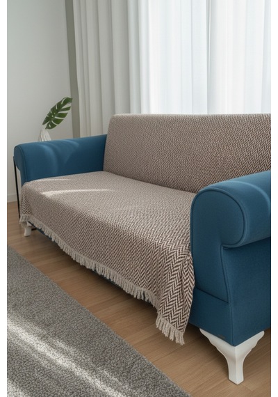 Pamuklu Koltuk Örtüsü 170x210 Cm Tekli&üçlü Koltuk,çekyat Ve Berjer İçin Modern Çizgili Yıkanabilir Kahverengi