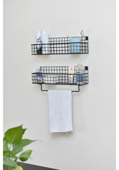 Metal Mutfak Banyo Duvar Havluluk Rafı 2’Li Set Wd 239 Siyah