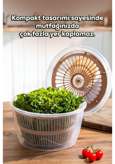G-25 Gondol Vega Pratik Salata Kurutucu - Meyve Sebze Yeşillik Yıkama Kurutma Kabı Cappuccino Diğer
