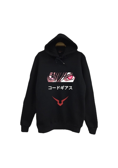 Lelouch Lamperouge - Code Geass - Anime Baskılı Unisex %100 Pamuk Siyah Kapüşonlu Sweatshirt Siyah