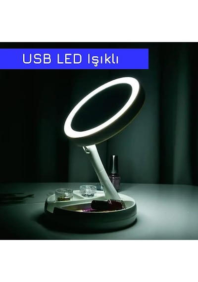 Upway 10x Büyüteçli Usb Led Işıklı Çift Yönlü Katlanabilir Makyaj Aynası Belirtilmemiş