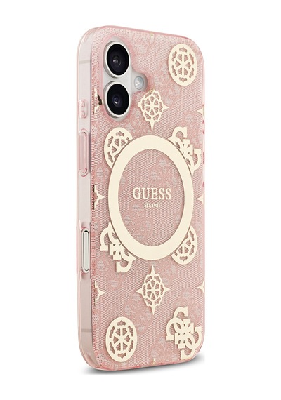 Apple Uyumlu iPhone 17 Kılıf Guess Lisanslı M-safeli Iml Peony Ve 4g Desenli Klasik Logolu Kapak Pembe Pembe
