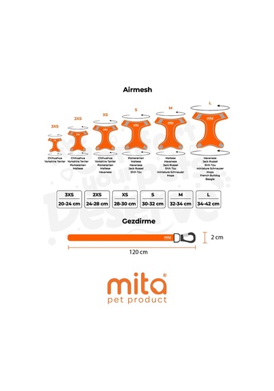 Mita Air Mesh Kedi Köpek Göğüs Tasması Çift Reflektörlü, Terletmeyen Neon Turuncu