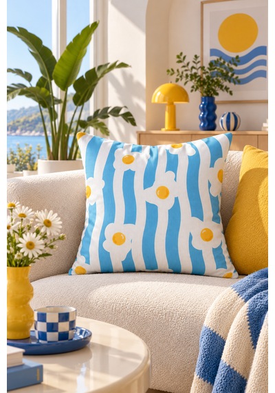 Renkli Desenli Kırlent Kılıfı - 45x45 Cm Yıkanabilir Çıkarılabilir Kılıf Çok Renkli
