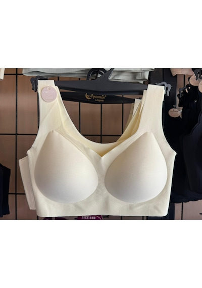 Dikişsiz Lazer Kesim Geniş Askılı Kopçasız Konfor Sütyen Bralette Best Bra Lazer84 Ekru