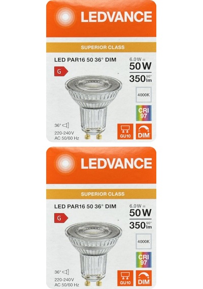 2 Adet Ledvance 6w Ilık Beyaz 4000k Dim Edilebilir Gu10 Duylu Cam Spot Ampul