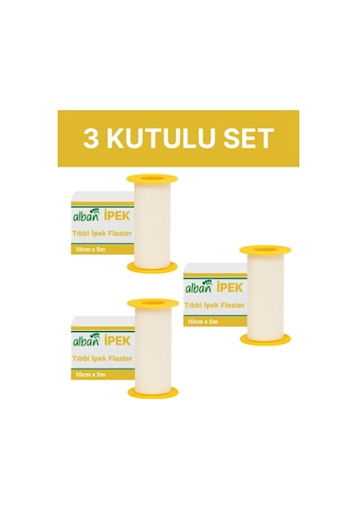 Alban İpek Bant Medikal Sabitleme Flasteri 10 M x 5 M 3 Kutulu Set