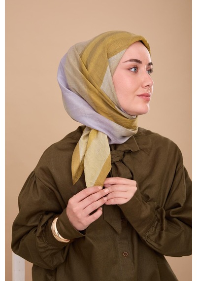 Silk Home Olinda İpek Eşarp 47005-23 Yağ Yeşili, Gri, Asit, Lila, Haki