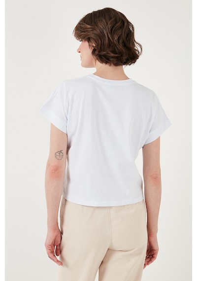 Lela Pamuklu Tek Cepli Regular Fit Bisiklet Yaka Bayan T Shirt 5865818 Beyaz