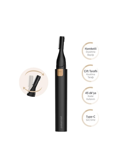 Polosmart Psc119 Şarjlı Kaş Düzeltme Cihazı 3w Type-c 45 Dk Kullanım Kaş Tıraş Makinesi Siyah