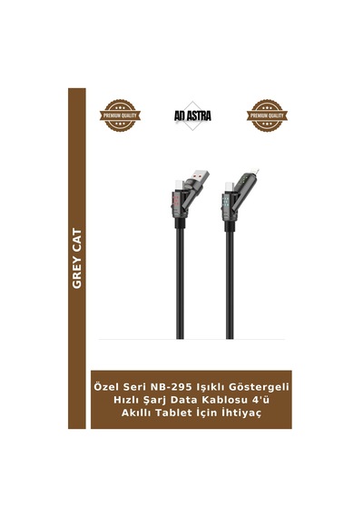 Özel Seri Nb-295 Işıklı Göstergeli Hızlı Şarj Data Kablosu 4'ü Akıllı Tablet İçin İhtiyaç