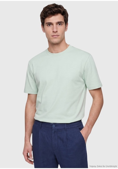 Ramsey Mint Düz Pamuk Karışımlı T-shirt