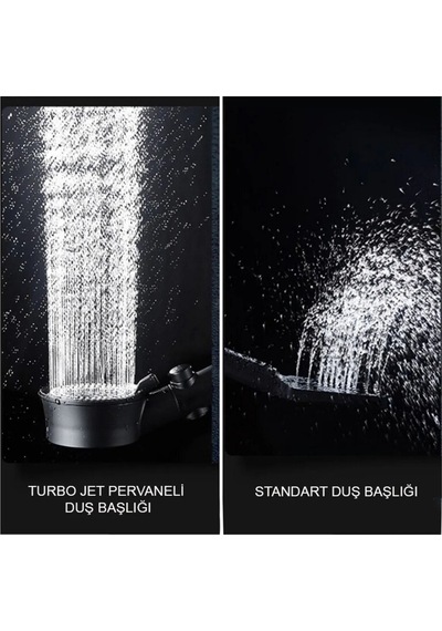 Mintev Turbo Siyah Renk Pervaneli 5 Fonksiyonlu Duş Başlığı Siyah