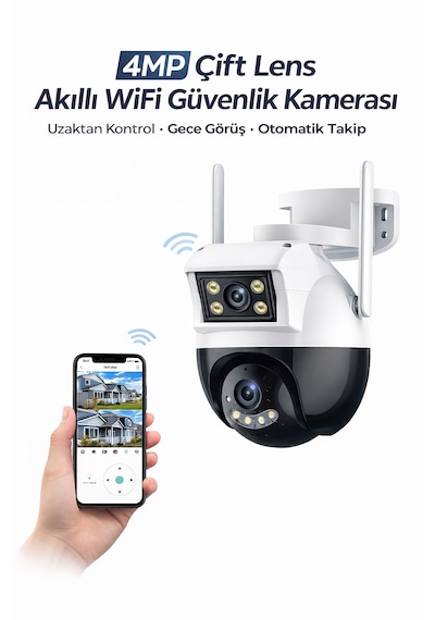 4mp Çift Lens Wifi Güvenlik Kamerası Otomatik Takip Gece Görüş Ip66 Dış Mekan Uyumlu