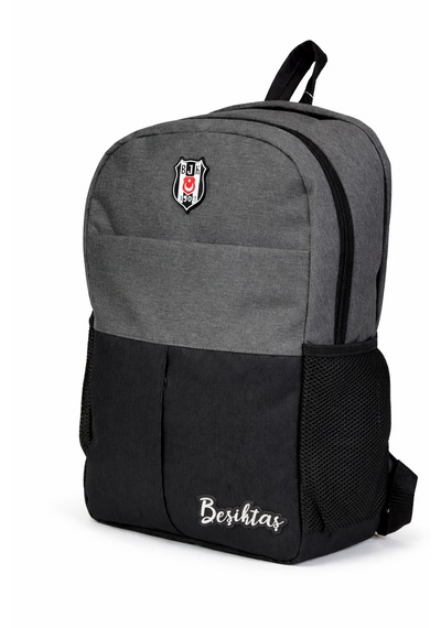 Beşiktaş Lisanslı Siyah Gri Melanj Sırt Çantası - 3 Bölmeli Laptop Gözlü Okul Çantası Gri - Siyah