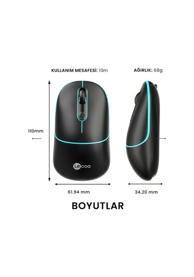Lecoo Ws210 Siyah Bluetooth & 2.4g Wifi Wireless Charging Mouse