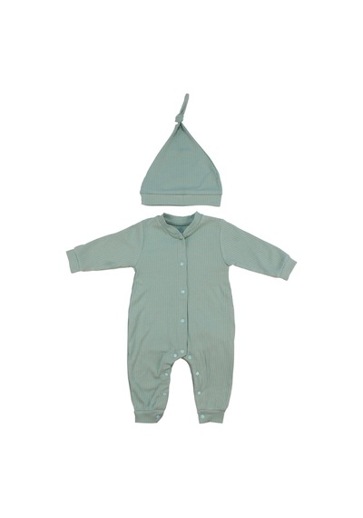 Bebegen Unisex Su Yeşili Fitilli Düğümlü Bereli Çıtçıtlı Tulum Çok Renkli