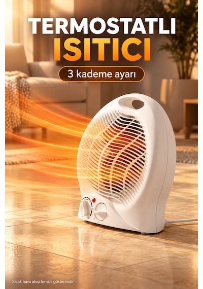 Termostat Ve Kademe Ayarlı Beyaz Fanlı Isıtıcı Standart