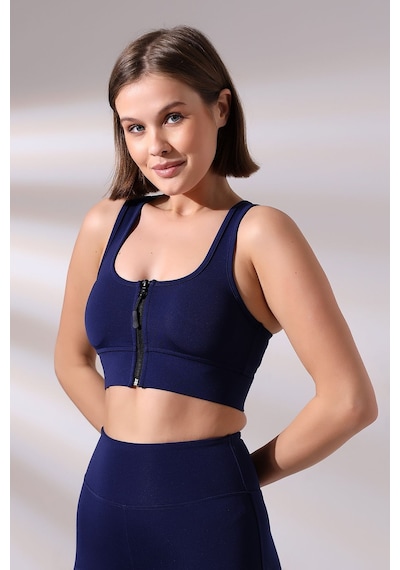 EMFURE Lacivert Fermuarlı Spor Büstiyer - Sports Bra / Crop Destekli Spor Sütyeni Lacivert