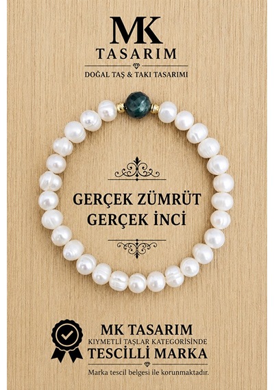 Gerçek İnci Gerçek Zümrüt Bileklik Mk.7000.828- Rahatlık-dinginlik-enerji- Stres Bilekliği Çok Renkli
