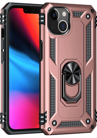 Uray Store Apple iPhone Uyumlu  14 Plus Kılıf Sofya Yüzüklü Silikon Kapak - Rose