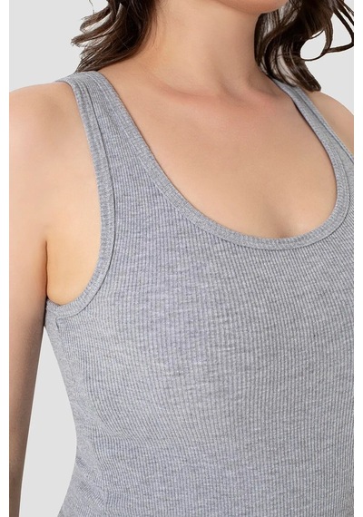 Astrid T Delux Serisi Sade Tarz Casual Stil Spor Giyim Kadın Fitilli Görünümlü Kalın Askılı Basic Gri Atlet