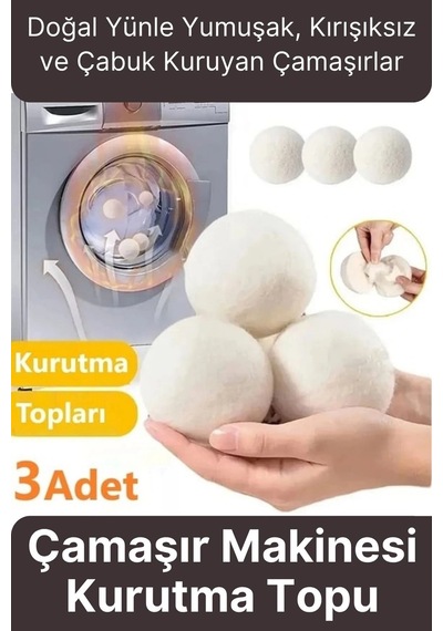 Sürtünme Engellen Kırışıklık Azaltıcı Çabuk Kuruma Yün Çamaşır Makinesi Kurutma Topu Yumuşatıcı 3'lü Çok Renkli