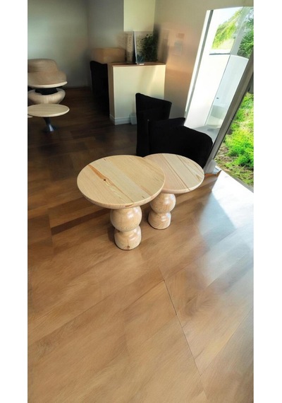 Wood Wooden Ahşap 2'li Set Mantar Yan Sehpa Modern Fiskos / Naturel Renk / Zigon Sehpa Naturel