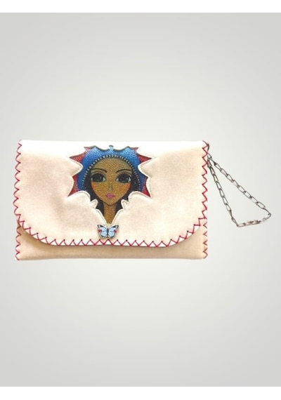 Vegan Deri Portföy/clutch Tasarım Çanta - Krem Renk - Boyutları 1 Diğer