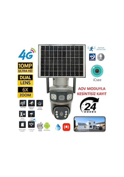Ultimate Icsee S730 Aov Sürekli Kayıt Solar Güneş Enerjili Gece Görüş İnsan Takibi 10mp Dual Lens 4g Kamera