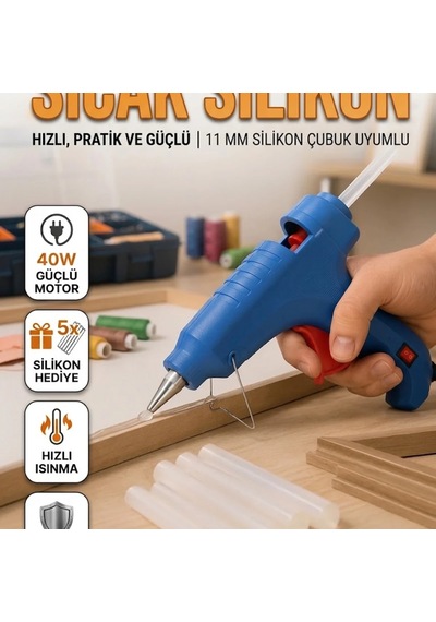 40w Sıcak Silikon Tabancası 5 Silikon Çubuk Hediyeli Ergonomik Tasarım