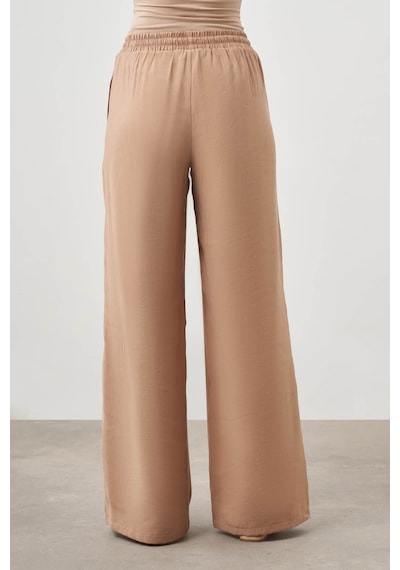 Mizalle Beli Lastikli Modal Bej Pantolon Bej