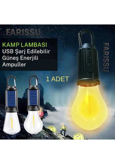 Alaska T01-b Type-c Ve Solar Şarjlı Sıcak Işık Warm Light Kamp Lambası Siyah