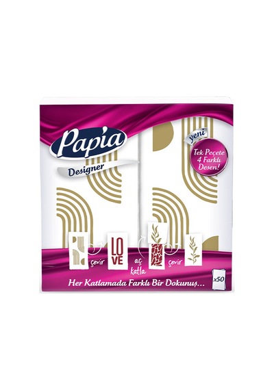 4 Adet Papia Designer Desenli Peçete 50'li