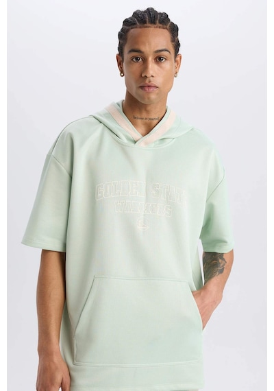 DeFactoFit NBA Golden State Warriors Oversize Geniş Kalıp Kapüşonlu Kısa Kollu Waffle Tişört D8612AX25SPGN1000