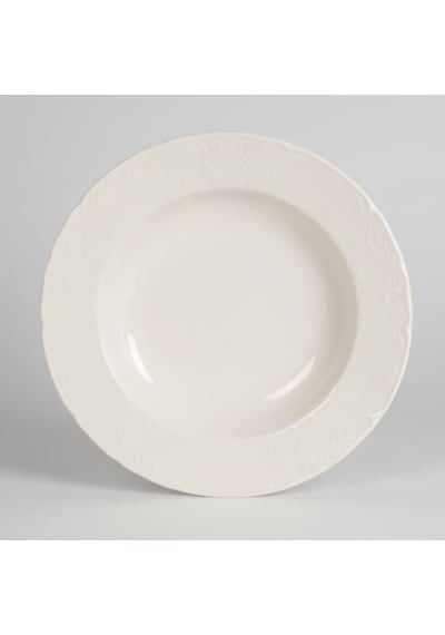 6 Kişilik Kabartma Desen Lisa Yemek Tabağı 21cm Krem Rengi