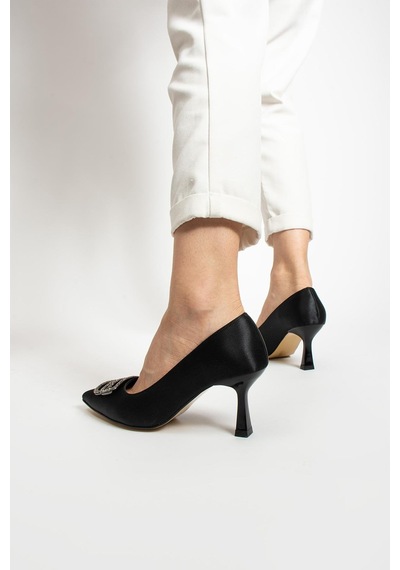 Paris Shoes Paris Siyah Saten Topuklu Ayakkabı A741-siyah Siyah
