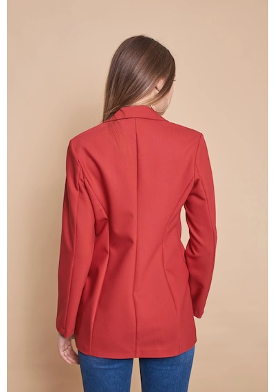Kadın Düğme Detaylı Uzun Kol Şık Ofis Süs Cep Kapaklı Kumaş Blazer Ceket -bordo Bordo