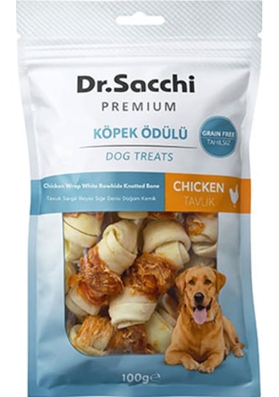 Dr.sacchi Premium Tavuk Sargılı Beyaz Sığır Derisi Düğüm Kemik Tahılsız Köpek Ödülü 2 8li 100 Gr 109-30012.01