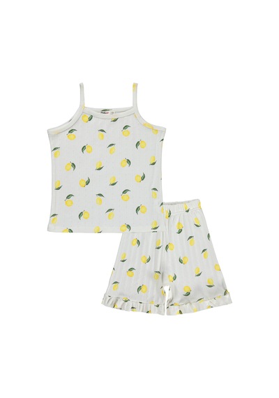 Civil Girls Limon Desenli Şortlu 10-13 Yaş Pijama Takımı - Kırık Beyaz