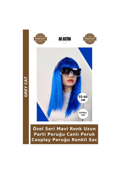 Özel Seri Mavi Renk Uzun Parti Peruğu Canlı Peruk Cosplay Peruğu Renkli Sac