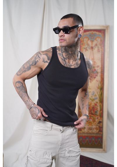 Slim Fit Kaşkorseli Esnek Düz Erkek Sporcu Atlet Siyah