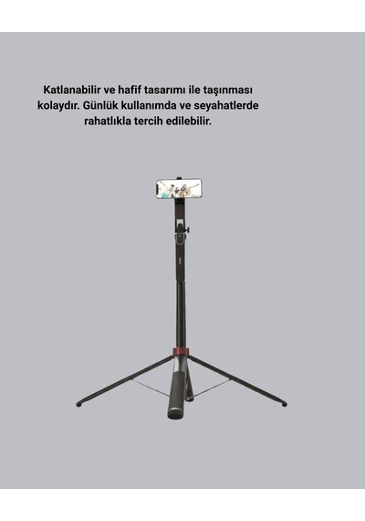 Çift Yaka Mikrofonu Ve Tripodlu Selfie Çubuğu Seti Vlog Canlı Yayın Standart