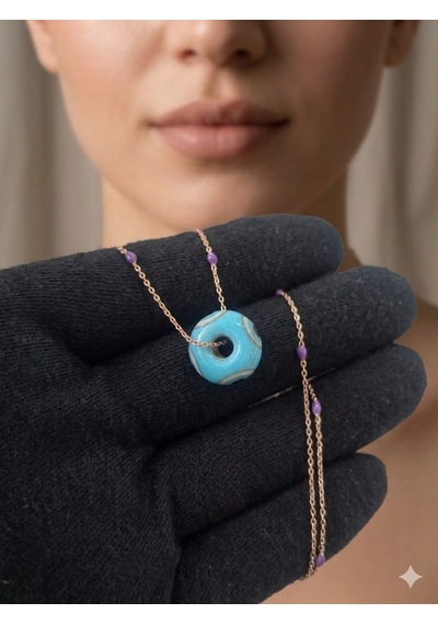 925 Ayar Papatya Silver Firuze Taşlı Göz Kolye.rose.gold.rodaj Gümüş