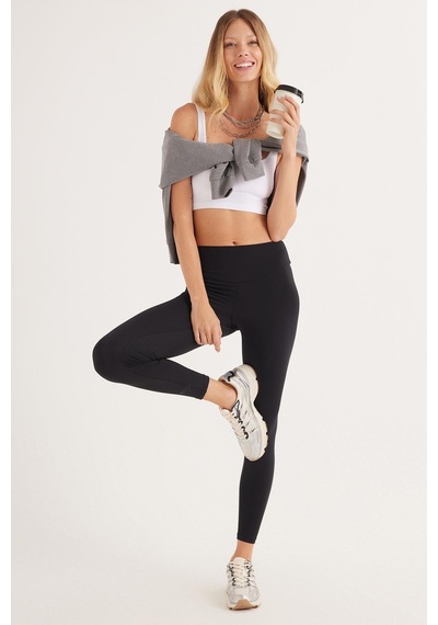 Tudors Kadın Süper Slim Beli Lastikli İnterlok Standart Boy Normal Siyah Tayt-33526 siyah