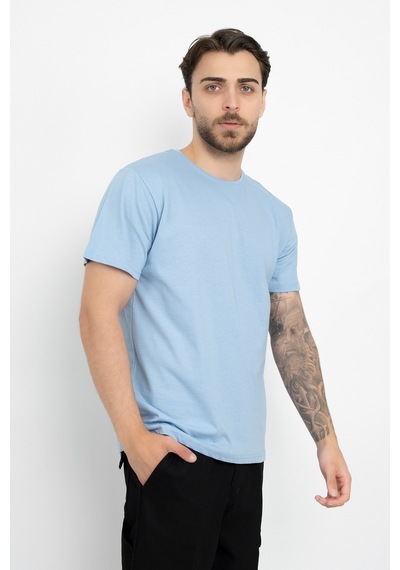 Dasüniforma Bisiklet Yaka Günlük Pamuklu Yumuşak Dokulu Comfort Fit Basic T-shirt Bebe Mavisi